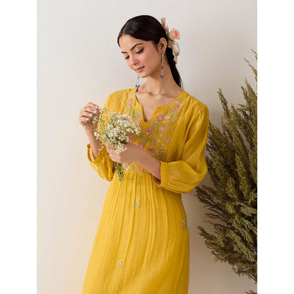 Tatwa Designs Mustard Vineyard Kurta with Pant and Slip (Set of 3)