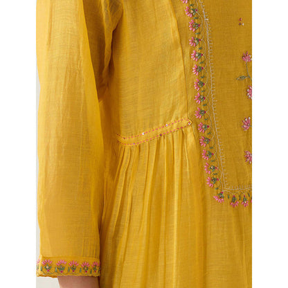 Tatwa Designs Mustard Mughal Buta Kurta with Pant and Slip (Set of 3)