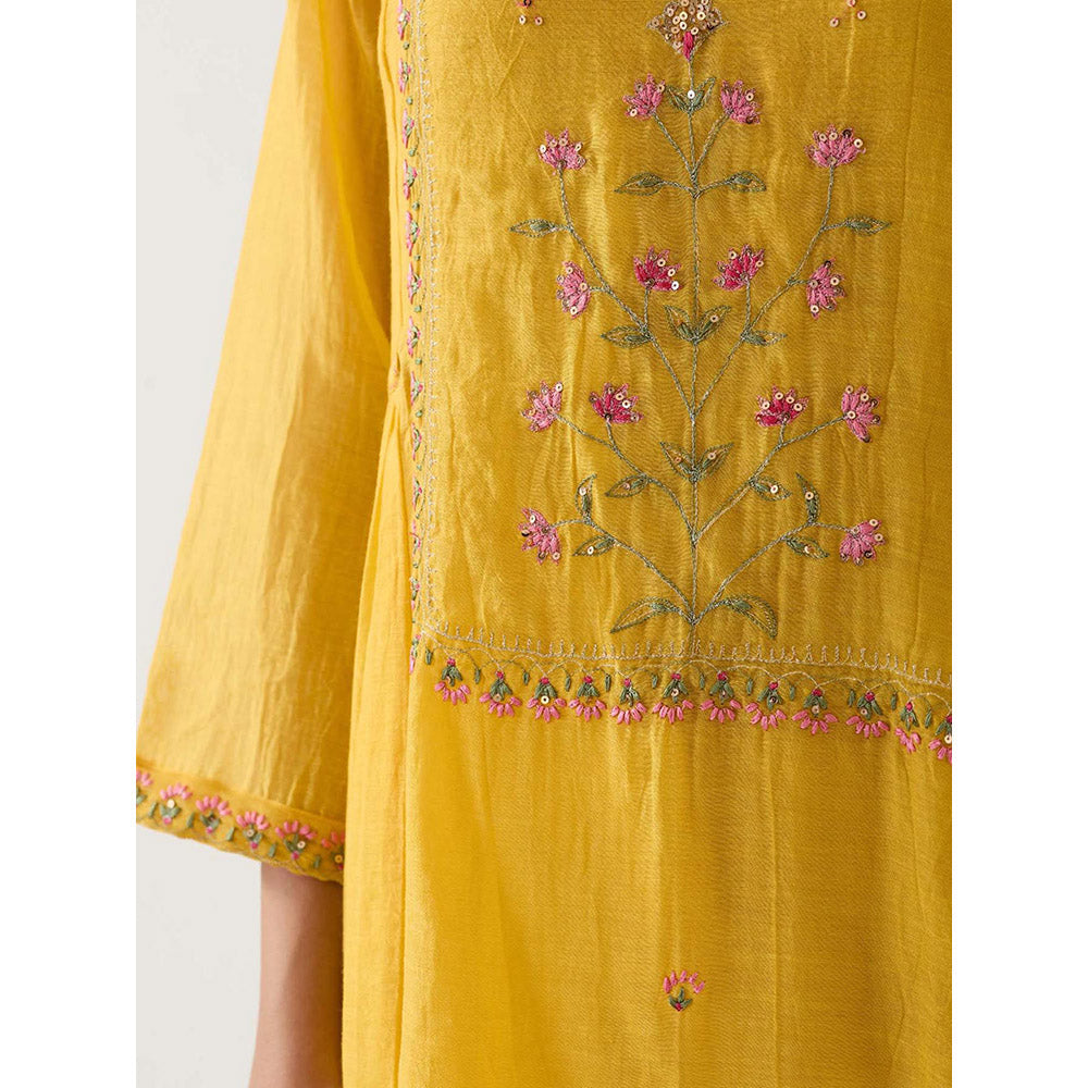 Tatwa Designs Mustard Mughal Buta Kurta with Pant and Slip (Set of 3)