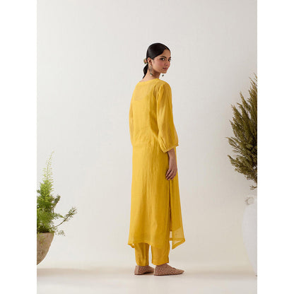 Tatwa Designs Mustard Mughal Buta Kurta with Pant and Slip (Set of 3)