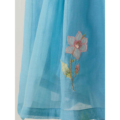 Tatwa Designs Jodhpur Blue Applique Kurta with Pant and Slip (Set of 3)