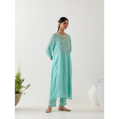 Tatwa Designs Teal Marine Life Kurta with Pant and Slip (Set of 3)
