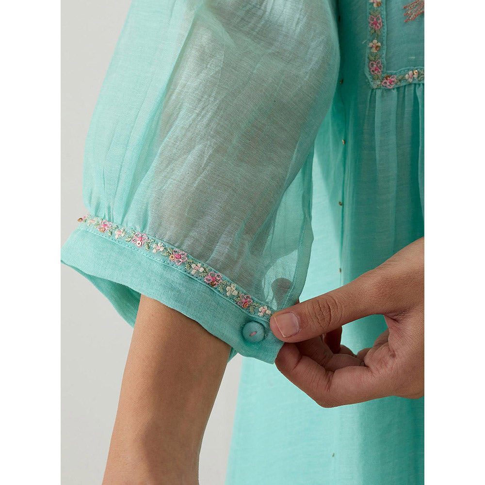 Tatwa Designs Teal Marine Life Kurta with Pant and Slip (Set of 3)