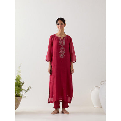Tatwa Designs Maroon Pendant Kurta with Pant and Slip (Set of 3)