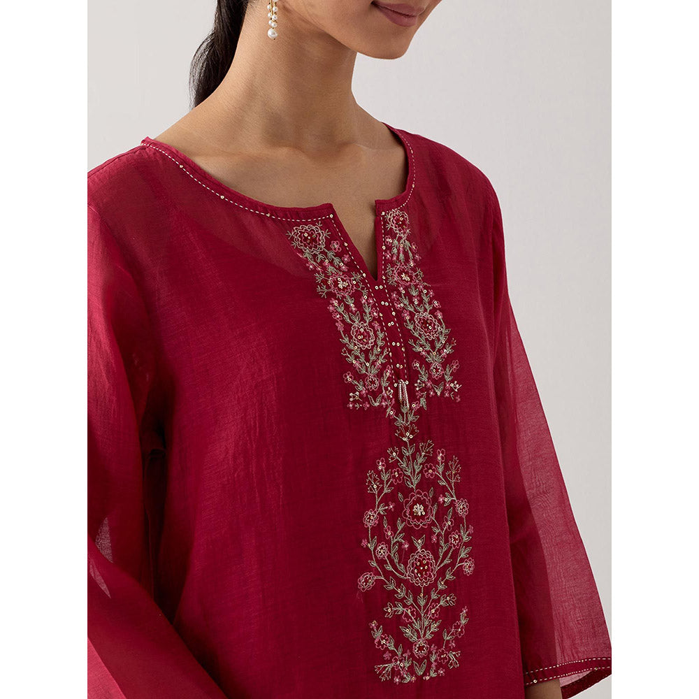 Tatwa Designs Maroon Pendant Kurta with Pant and Slip (Set of 3)