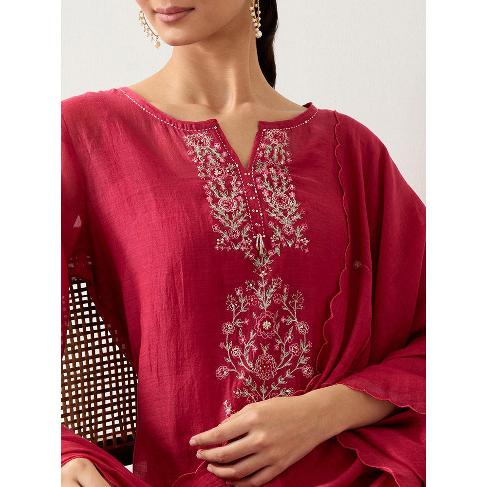 Tatwa Designs Maroon Pendant Kurta with Pant and Slip (Set of 3)
