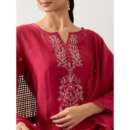 Tatwa Designs Maroon Pendant Kurta with Pant and Slip (Set of 3)