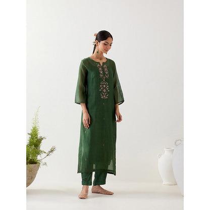 Tatwa Designs Bottle Green Pendant Kurta with Pant and Slip (Set of 3)