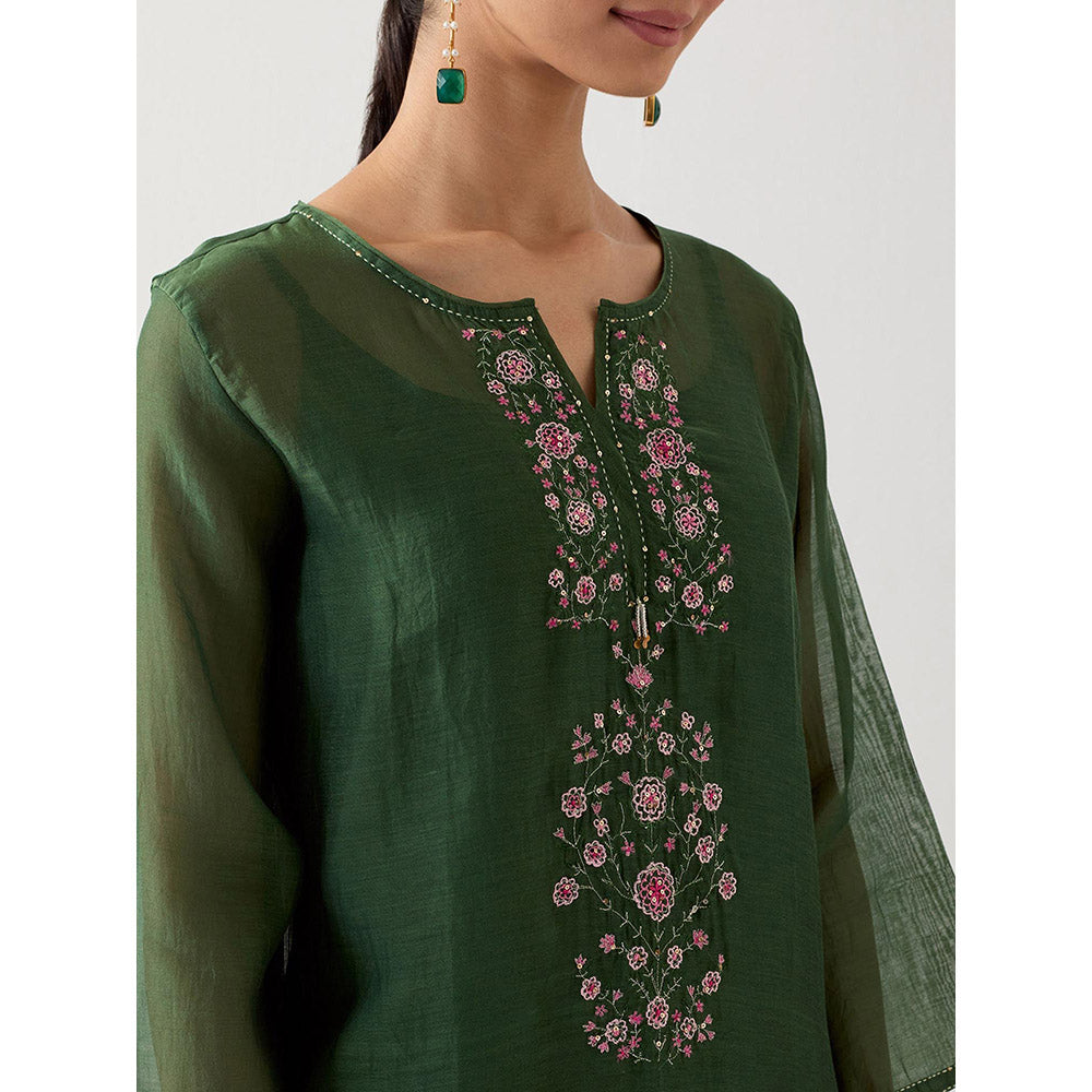 Tatwa Designs Bottle Green Pendant Kurta with Pant and Slip (Set of 3)