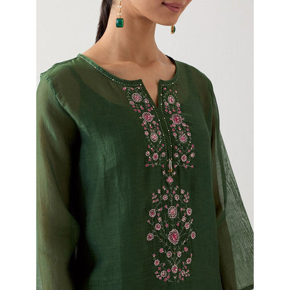 Tatwa Designs Bottle Green Pendant Kurta with Pant and Slip (Set of 3)