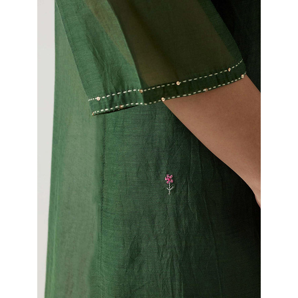 Tatwa Designs Bottle Green Pendant Kurta with Pant and Slip (Set of 3)