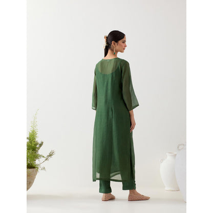 Tatwa Designs Bottle Green Pendant Kurta with Pant and Slip (Set of 3)