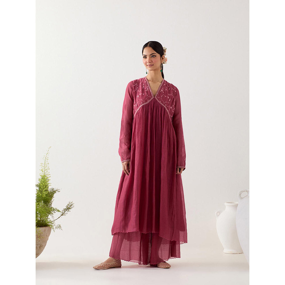 Tatwa Designs Hot Pink Midnight Anarkali Kurta with Sharara and Slip (Set of 3)