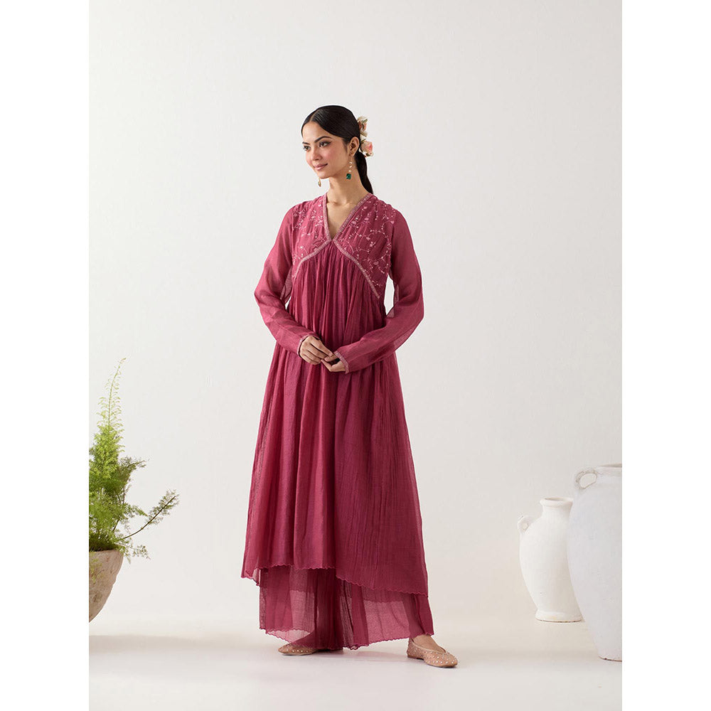 Tatwa Designs Hot Pink Midnight Anarkali Kurta with Sharara and Slip (Set of 3)