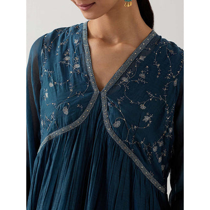 Tatwa Designs Navy Blue Midnight Anarkali Kurta with Sharara and Slip (Set of 3)