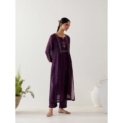 Tatwa Designs Purple Mughal Buta Kurta with Pant and Slip (Set of 3)