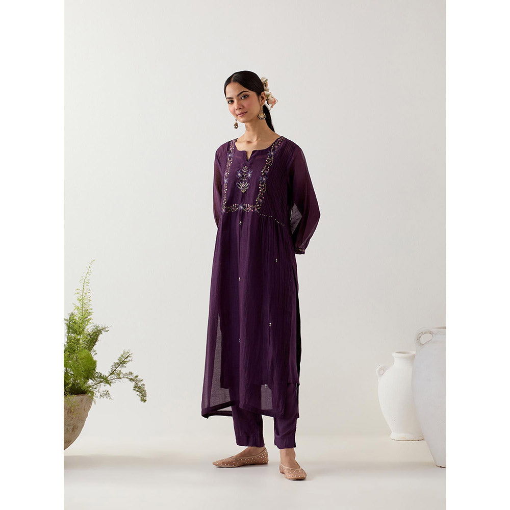 Tatwa Designs Purple Mughal Buta Kurta with Pant and Slip (Set of 3)