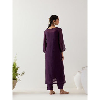 Tatwa Designs Purple Mughal Buta Kurta with Pant and Slip (Set of 3)