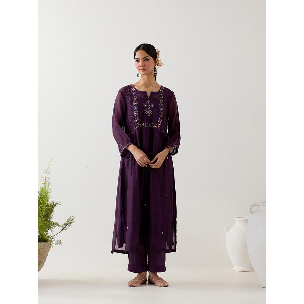 Tatwa Designs Purple Mughal Buta Kurta with Pant and Slip (Set of 3)