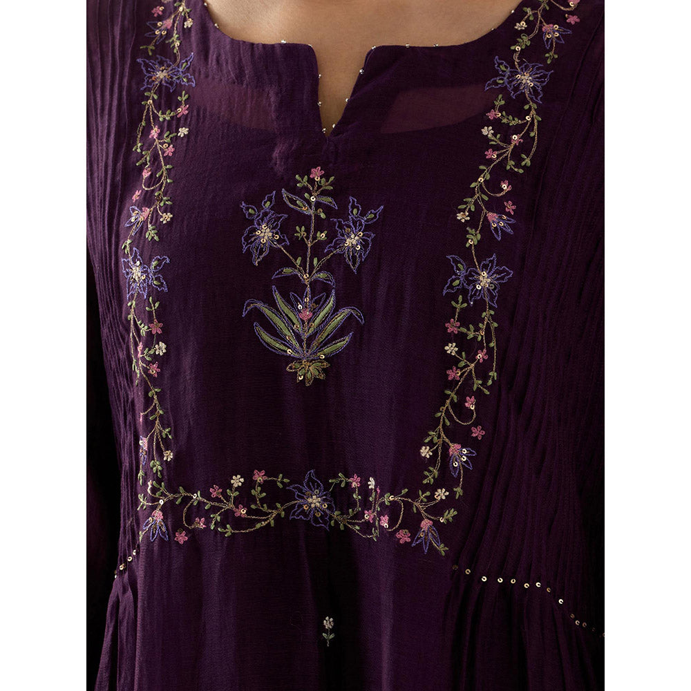 Tatwa Designs Purple Mughal Buta Kurta with Pant and Slip (Set of 3)