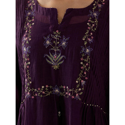 Tatwa Designs Purple Mughal Buta Kurta with Pant and Slip (Set of 3)