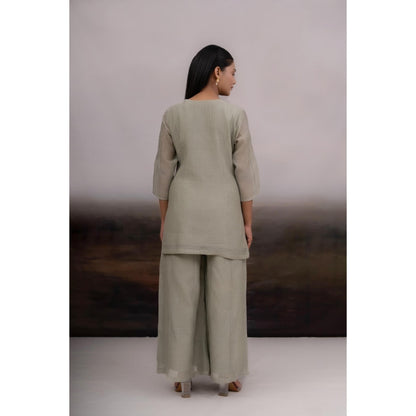 Tatwa Designs Grey Matsya Kurta with Palazzo and Dupatta (Set of 3)