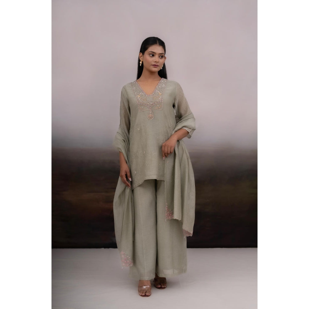 Tatwa Designs Grey Matsya Kurta with Palazzo and Dupatta (Set of 3)