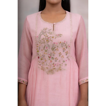 Tatwa Designs Blush Pink Faliing Star Anarkali Kurta with Pant and Dupatta (Set of 3)