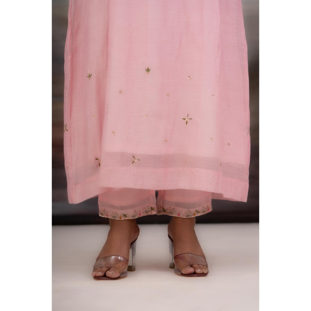 Tatwa Designs Blush Pink Faliing Star Anarkali Kurta with Pant and Dupatta (Set of 3)