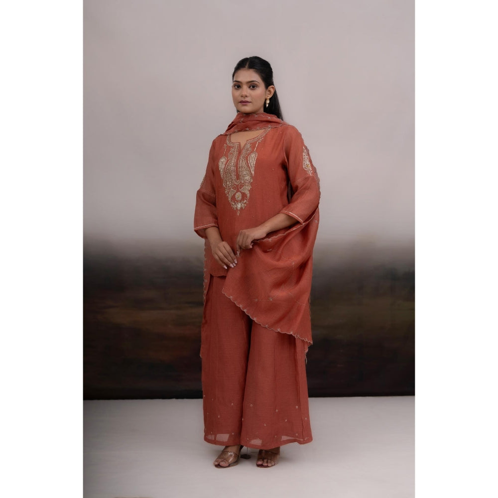 Tatwa Designs Rust Madder Kurti And Palazzo With Dupatta (Set of 3)
