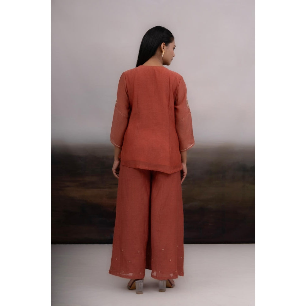 Tatwa Designs Rust Madder Kurti And Palazzo With Dupatta (Set of 3)