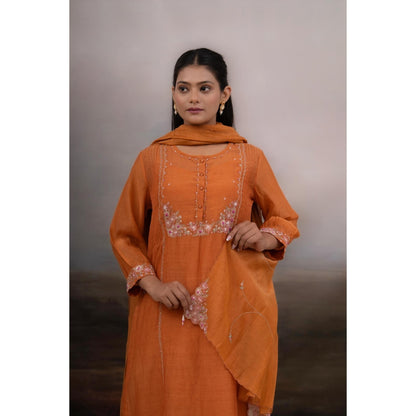Tatwa Designs Rust Orange Beaded Bageecha Kurta with Pant and Dupatta (Set of 3)