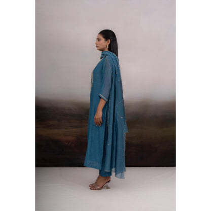 Tatwa Designs Blue Patti Zardozi Kurta with Pant and Dupatta (Set of 3)