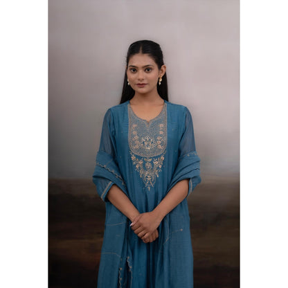Tatwa Designs Blue Patti Zardozi Kurta with Pant and Dupatta (Set of 3)