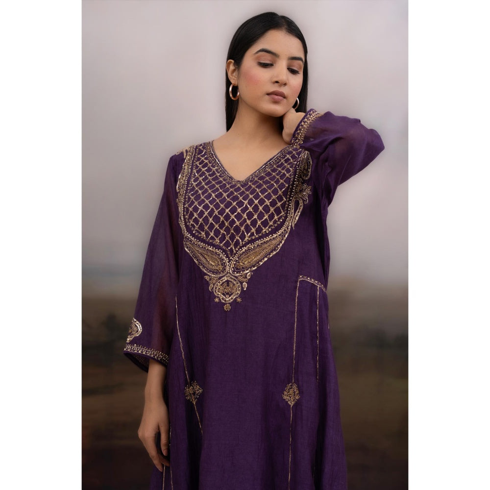 Tatwa Designs Purple Ambia Anarkali Kurta with Pant and Dupatta (Set of 3)