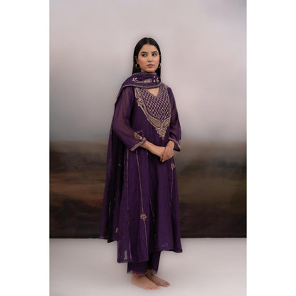 Tatwa Designs Purple Ambia Anarkali Kurta with Pant and Dupatta (Set of 3)