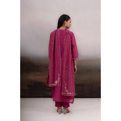 Tatwa Designs Rani Pink Paanch Patti Zardozi Kurta with Pant and Dupatta (Set of 3)