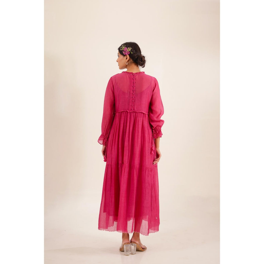 Tatwa Designs Women Pink Chanderi Embroidered Midi Dress