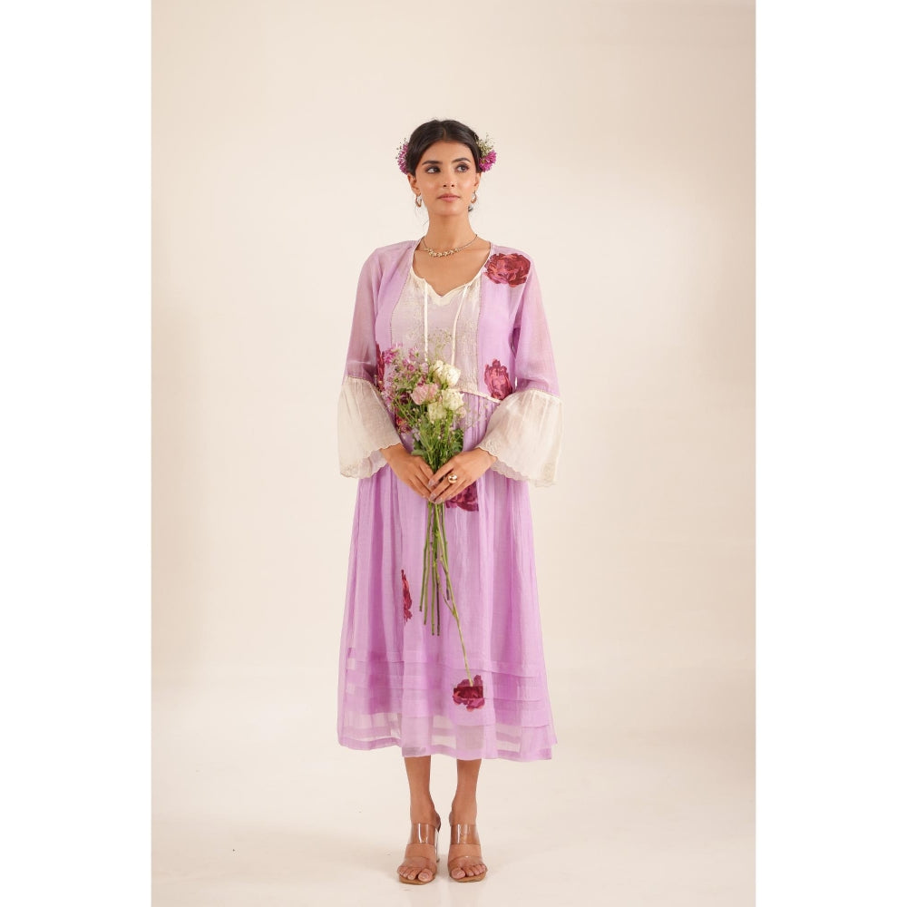 Tatwa Designs Women Purple Chanderi Floral Midi Dress