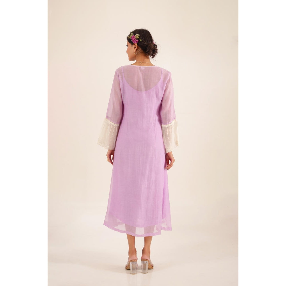 Tatwa Designs Women Purple Chanderi Floral Midi Dress