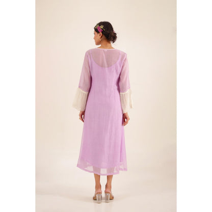 Tatwa Designs Women Purple Chanderi Floral Midi Dress