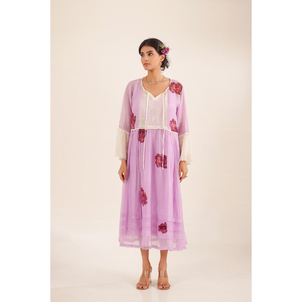 Tatwa Designs Women Purple Chanderi Floral Midi Dress