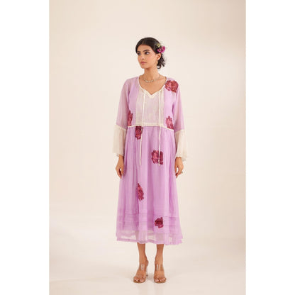 Tatwa Designs Women Purple Chanderi Floral Midi Dress