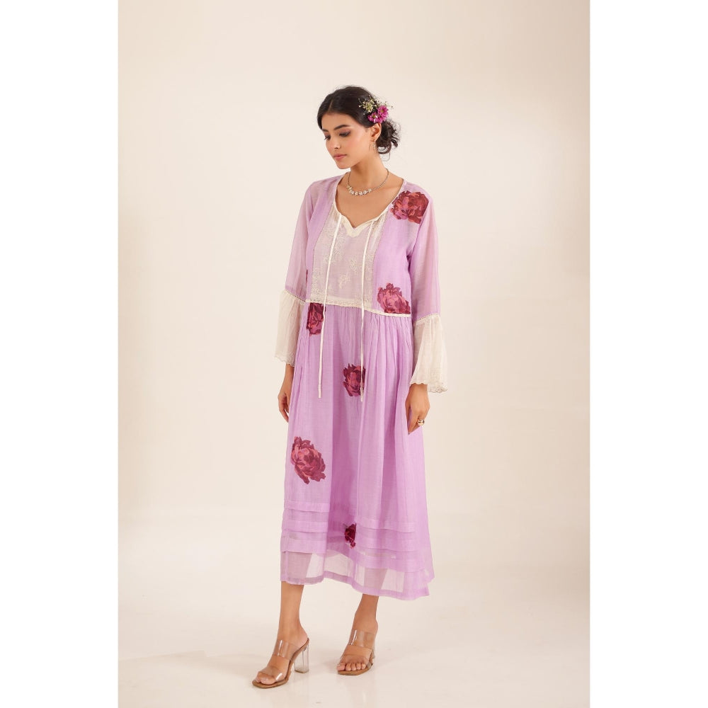 Tatwa Designs Women Purple Chanderi Floral Midi Dress