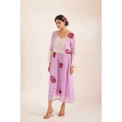 Tatwa Designs Women Purple Chanderi Floral Midi Dress