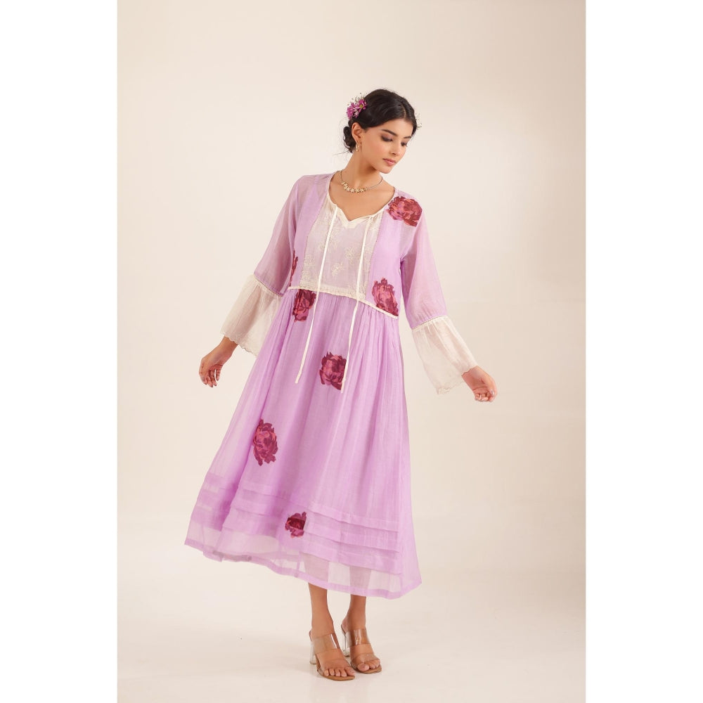 Tatwa Designs Women Purple Chanderi Floral Midi Dress