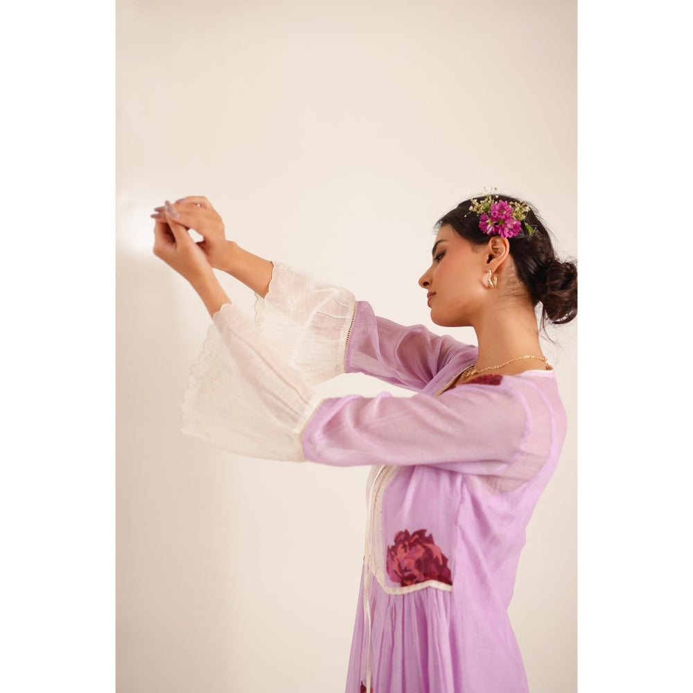 Tatwa Designs Women Purple Chanderi Floral Midi Dress