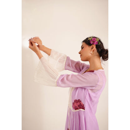 Tatwa Designs Women Purple Chanderi Floral Midi Dress