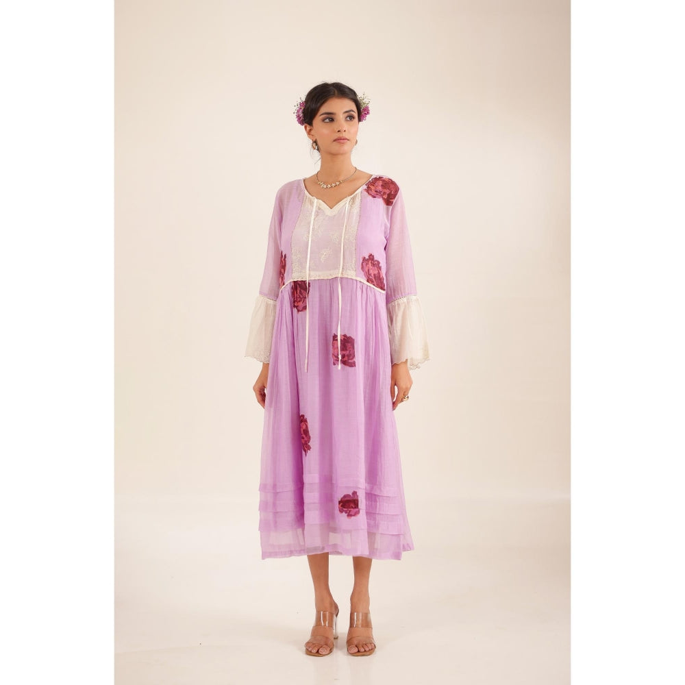 Tatwa Designs Women Purple Chanderi Floral Midi Dress
