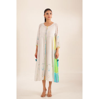 Tatwa Designs Women White Cotton Checks Midi Dress